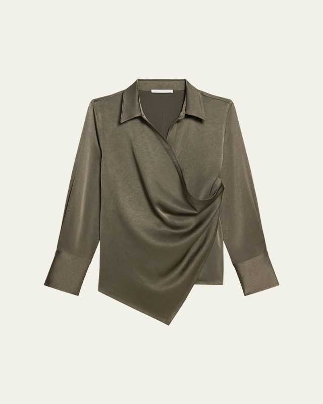 Fluid-Satin Relaxed Wrap Shirt